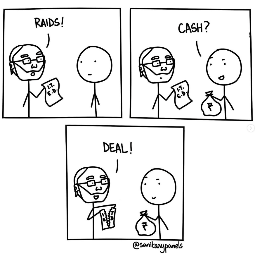 bjp electoral bond IT ED raid cash caricature meme